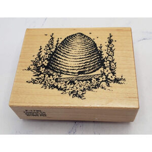 PSX Wood Mounted Rubber Stamp F-1730 Nature Bee Hive w/Flowers
